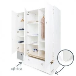 Wookids Armoires Enfant Armoire 3 Portes Façades Tiroirs Gris Perle-blanc -Armoires enfant Soldes armoire 3 portes facades tiroirs gris perle blanc 2