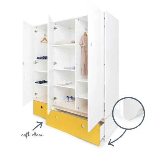 Wookids Armoires Enfant Armoire 3 Portes Façades Tiroirs Jaune 5 Wookids Armoires Enfant Armoire 3 Portes Façades Tiroirs Jaune – Image 3