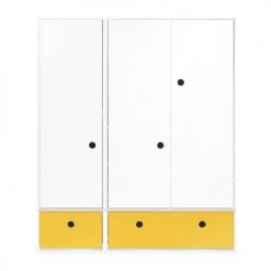 Wookids Armoires Enfant Armoire 3 Portes Façades Tiroirs Jaune