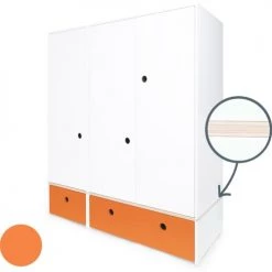 Wookids Armoires Enfant Armoire 3 Portes Façades Tiroirs Orange -Armoires enfant Soldes armoire 3 portes facades tiroirs orange 1
