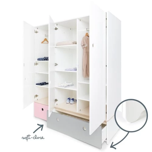 Wookids Armoires Enfant Armoire 3 Portes Façades Tiroirs Rose Pastel 5 Wookids Armoires Enfant Armoire 3 Portes Façades Tiroirs Rose Pastel – Image 3