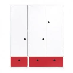 Wookids Armoires Enfant Armoire 3 Portes Façades Tiroirs Rouge