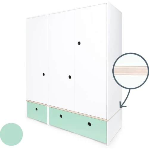 Wookids Armoires Enfant Armoire 3 Portes Façades Tiroirs Vert Menthe 4 Wookids Armoires Enfant Armoire 3 Portes Façades Tiroirs Vert Menthe – Image 2