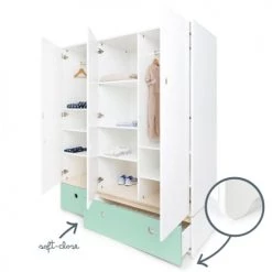 Wookids Armoires Enfant Armoire 3 Portes Façades Tiroirs Vert Menthe 10 Wookids Armoires Enfant Armoire 3 Portes Façades Tiroirs Vert Menthe -Armoires enfant Soldes armoire 3 portes facades tiroirs vert menthe 2