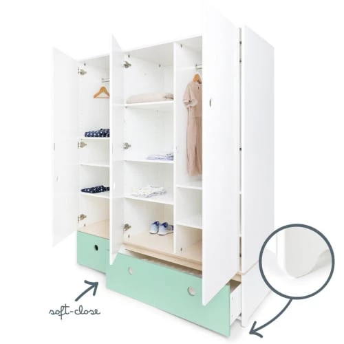 Wookids Armoires Enfant Armoire 3 Portes Façades Tiroirs Vert Menthe 5 Wookids Armoires Enfant Armoire 3 Portes Façades Tiroirs Vert Menthe – Image 3