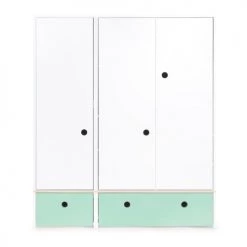 Wookids Armoires Enfant Armoire 3 Portes Façades Tiroirs Vert Menthe