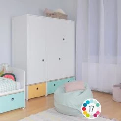 Wookids Armoires Enfant Armoire 3 Portes Façades Tiroirs Vert Ocean 11 Wookids Armoires Enfant Armoire 3 Portes Façades Tiroirs Vert Ocean -Armoires enfant Soldes armoire 3 portes facades tiroirs vert ocean 16