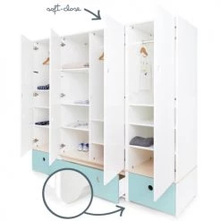 Wookids Armoires Enfant Armoire 4 Portes Bleu Ciel -Armoires enfant Soldes armoire 4 portes bleu ciel 7