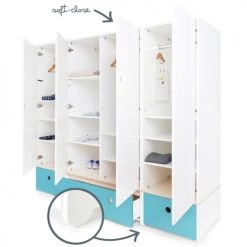 Wookids Armoires Enfant Armoire 4 Portes Bleu Paradis -Armoires enfant Soldes armoire 4 portes bleu paradis 2