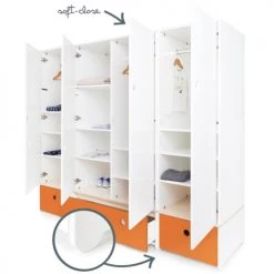 Wookids Armoires Enfant Armoire 4 Portes Orange -Armoires enfant Soldes armoire 4 portes orange 2