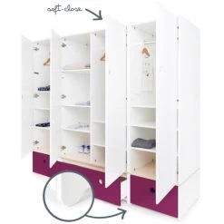 Wookids Armoires Enfant Armoire 4 Portes Prune -Armoires enfant Soldes armoire 4 portes prune 2