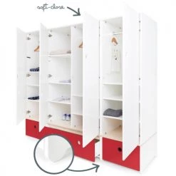 Wookids Armoires Enfant Armoire 4 Portes Rouge -Armoires enfant Soldes armoire 4 portes rouge 2