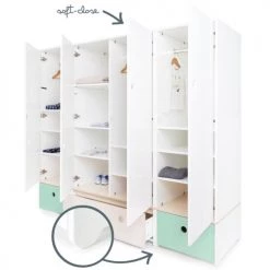 Wookids Armoires Enfant Armoire 4 Portes Vert Menthe -Armoires enfant Soldes armoire 4 portes vert menthe 6
