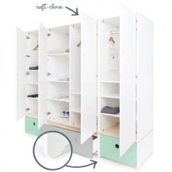Wookids Armoires Enfant Armoire 4 Portes Vert Menthe-gris Perle-vert Menthe -Armoires enfant Soldes armoire 4 portes vert menthe gris perle vert menthe 2