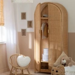 Calicosy Armoires Enfant Armoire Avec 2 Portes En Rotin Naturel -Armoires enfant Soldes armoire avec 2 portes en rotin naturel 1