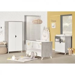 BabyPrice Armoires Enfant Armoire Bébé 2 Portes 175x86x56cm En Bois Gris Foncé -Armoires enfant Soldes armoire bebe 2 portes 175x86x56cm en bois gris fonce 3