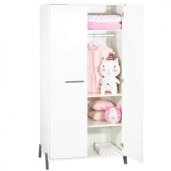 BabyPrice Armoires Enfant Armoire Bébé 2 Portes 175x88x56cm En Bois Blanc -Armoires enfant Soldes armoire bebe 2 portes 175x88x56cm en bois blanc 6