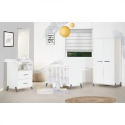 BabyPrice Armoires Enfant Armoire Bébé 2 Portes 175x88x56cm En Bois Blanc -Armoires enfant Soldes armoire bebe 2 portes 175x88x56cm en bois blanc 7