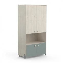 Calicosy Armoires Enfant Armoire Enfant 4 Portes Avec Penderie, Décor Bois Et Vert - L89 Cm -Armoires enfant Soldes armoire enfant 4 portes avec penderie decor bois et vert l89 cm 2