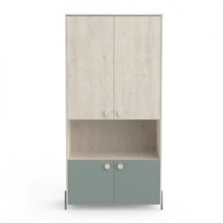 Calicosy Armoires Enfant Armoire Enfant 4 Portes Avec Penderie, Décor Bois Et Vert - L89 Cm