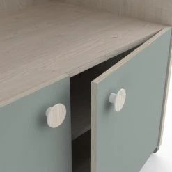 Calicosy Armoires Enfant Armoire Enfant 4 Portes Avec Penderie, Décor Bois Et Vert - L89 Cm -Armoires enfant Soldes armoire enfant 4 portes avec penderie decor bois et vert l89 cm 5