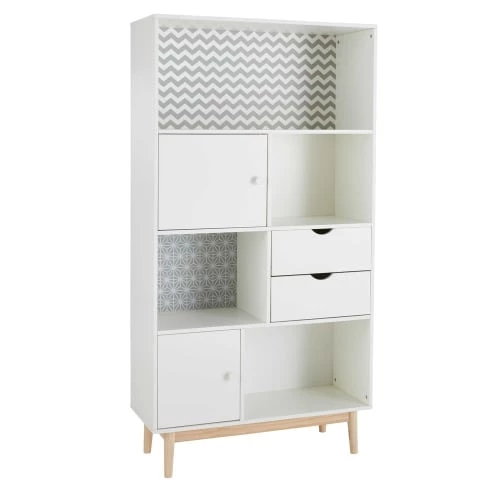 Maisons Du Monde Rangements Ados Bibliothèque 2 Tiroirs 2 Portes Blanche à Motifs 4 Maisons Du Monde Rangements Ados Bibliothèque 2 Tiroirs 2 Portes Blanche à Motifs – Image 2