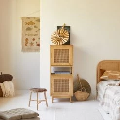 Tikamoon Bibliothèques Et étagères Enfant Bibliothèque Basse Enfant En Orme Massif Et Cannage