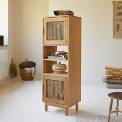 Tikamoon Bibliothèques Et étagères Enfant Bibliothèque Haute Enfant En Orme Et Cannage -Armoires enfant Soldes bibliotheque haute enfant en orme et cannage 3