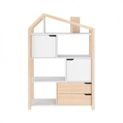 Bellamy Bibliothèques Et étagères Enfant Bibliothèque Maison Naturel Blanc -Armoires enfant Soldes bibliotheque maison naturel blanc 1