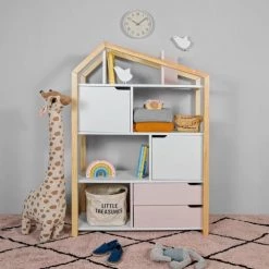 Bellamy Bibliothèques Et étagères Enfant Bibliothèque Maison Rose Blanc -Armoires enfant Soldes bibliotheque maison rose blanc 3