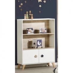 Sauthon Bibliothèques Et étagères Enfant Bibliothèque Meuble étoiles 120x86x35cm En Bois Blanc -Armoires enfant Soldes bibliotheque meuble etoiles 120x86x35cm en bois blanc 1