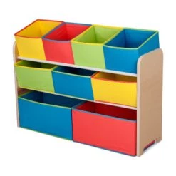 Delta Children Bibliothèques Et étagères Enfant Bibliothèque Organiseur 9 Cases En Bois Gris Et Bleu -Armoires enfant Soldes bibliotheque organiseur 9 cases en bois clair et multicolore