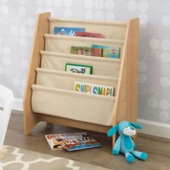 KidKraft Bibliothèques Et étagères Enfant Bibliothèque Pour Enfant En Tissu Et Bois Coloris Naturel -Armoires enfant Soldes bibliotheque pour enfant en tissu et bois coloris naturel 1