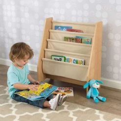 KidKraft Bibliothèques Et étagères Enfant Bibliothèque Pour Enfant En Tissu Et Bois Coloris Naturel -Armoires enfant Soldes bibliotheque pour enfant en tissu et bois coloris naturel 2