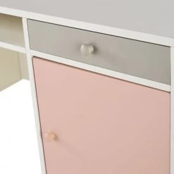 Maisons Du Monde Bureaux Enfant Bureau 1 Porte 4 Tiroirs Blanc, Gris Et Rose -Armoires enfant Soldes bureau 1 porte 4 tiroirs blanc gris et rose 1000 12 5 206358 3