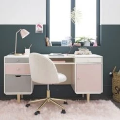 Maisons Du Monde Bureaux Enfant Bureau 1 Porte 4 Tiroirs Blanc, Gris Et Rose -Armoires enfant Soldes bureau 1 porte 4 tiroirs blanc gris et rose 1000 12 5 206358 5