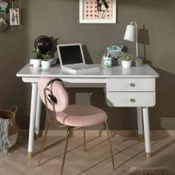 Terre De Nuit Bureaux Enfant Bureau 2 Tiroirs En Bois Blanc -Armoires enfant Soldes bureau 2 tiroirs en bois blanc 2