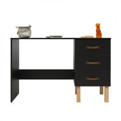 Bopita Bureaux Enfant Bureau 3 Tiroirs Noir Mat Naturel -Armoires enfant Soldes bureau 3 tiroirs noir mat naturel 3
