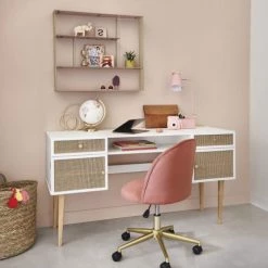 Maisons Du Monde Bureaux Enfant Bureau Bicolore 2 Portes 2 Tiroirs Cannage En Rotin -Armoires enfant Soldes bureau bicolore 2 portes 2 tiroirs cannage en rotin 1000 10 34 206305 6