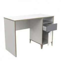 Calicosy Bureaux Enfant Bureau Enfant 1 Porte 1 Tiroir, Blanc Et Gris - L106,6 Cm -Armoires enfant Soldes bureau enfant 1 porte 1 tiroir blanc et gris l106 6 cm 3
