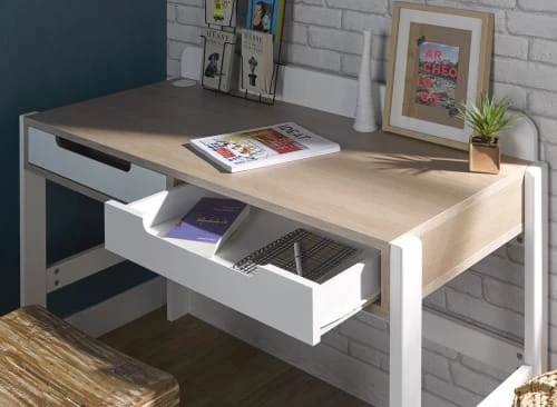 Nateo Concept Bureaux Enfant Bureau Enfant 2 Tiroirs Blanc Et Chêne Clair 5 Nateo Concept Bureaux Enfant Bureau Enfant 2 Tiroirs Blanc Et Chêne Clair – Image 3
