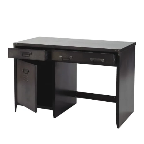 Maisons Du Monde Bureaux Enfant Bureau Indus 2 Tiroirs 1 Porte En Métal Noir 4 Maisons Du Monde Bureaux Enfant Bureau Indus 2 Tiroirs 1 Porte En Métal Noir – Image 2