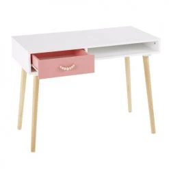 Maisons Du Monde Bureaux Enfant Bureau Vintage 1 Tiroir Rose Corail Et Blanc -Armoires enfant Soldes bureau vintage 1 tiroir rose corail et blanc 1000 9 3 181059 3