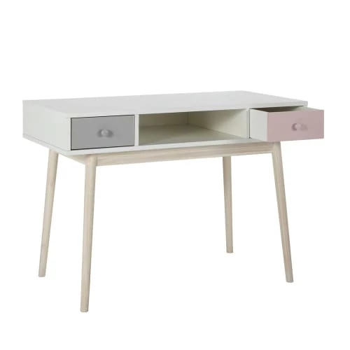 Maisons Du Monde Bureaux Et Meubles Secrétaires Bureau Vintage Blanc 2 Tiroirs Gris Et Rose 4 Maisons Du Monde Bureaux Et Meubles Secrétaires Bureau Vintage Blanc 2 Tiroirs Gris Et Rose – Image 2
