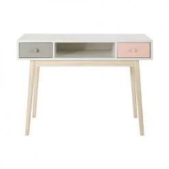 Maisons Du Monde Bureaux Et Meubles Secrétaires Bureau Vintage Blanc 2 Tiroirs Gris Et Rose