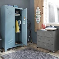 Maisons Du Monde Rangements Ados Dressing 2 Portes En Métal Bleu Gris -Armoires enfant Soldes dressing 2 portes en metal bleu gris 1000 1 0 170273 8