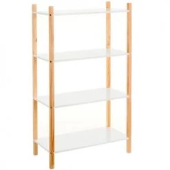 Wadiga Bibliothèques Et étagères Enfant Étagère Chambre Enfant 4 étages Blanc Et Bois - 60x30x106.5cm