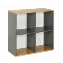 ID Kids Bibliothèques Et étagères Enfant Meuble De Rangement 4 Cases Bois Massif Gris Et Bois