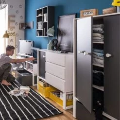 Vox Armoires Enfant Petite Armoire 2 Portes Blanc Gris -Armoires enfant Soldes petite armoire 2 portes blanc gris 2