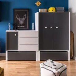 Vox Armoires Enfant Petite Armoire 2 Portes Blanc Gris -Armoires enfant Soldes petite armoire 2 portes blanc gris 3